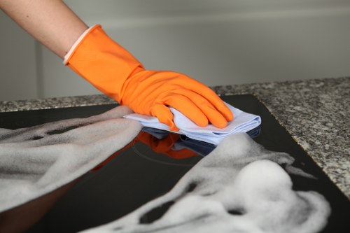 Staff applying safe carpet cleaning procedures