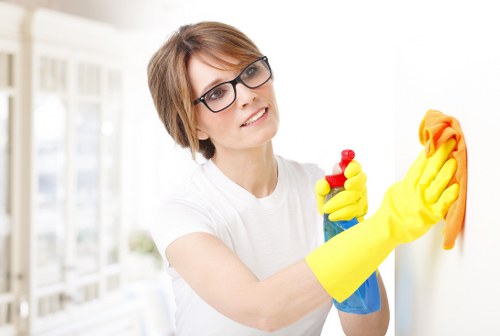 Trained cleaner using professional carpet cleaning tools safely